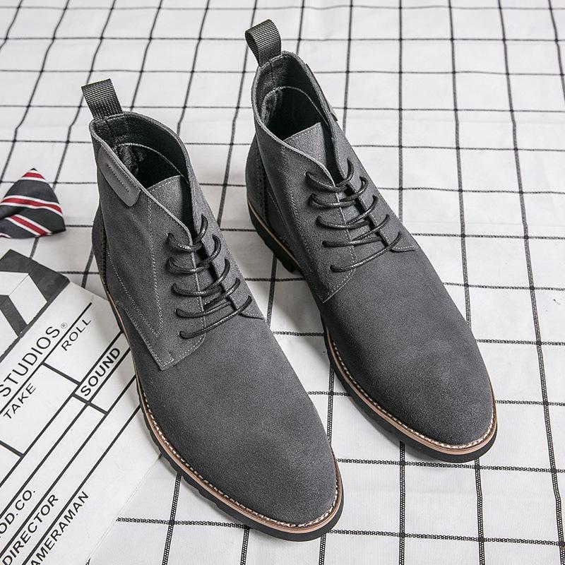 

New Martin boots British high-top lace-up leather boots outdoor mid-top short boots pointed Chelsea retro and ankle boots 45 серый