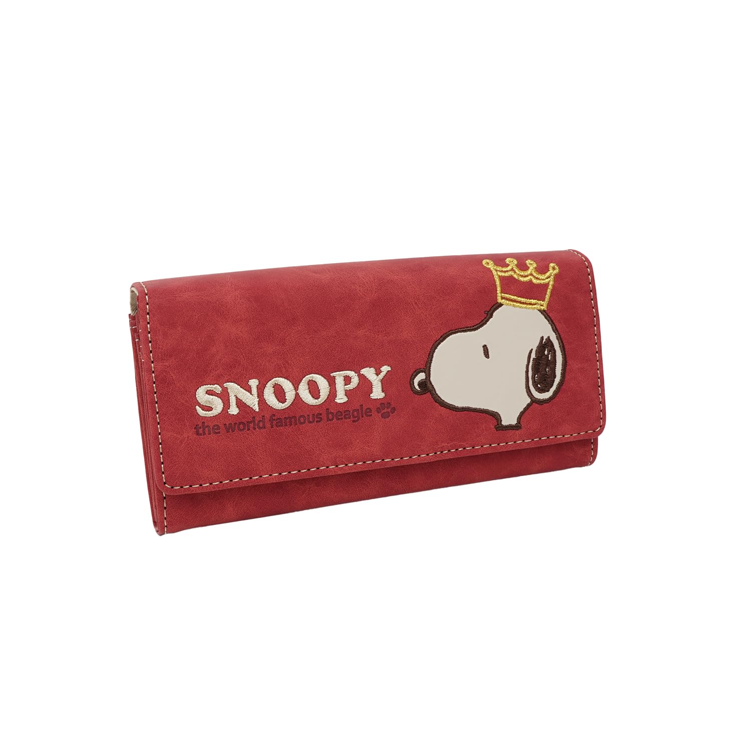 Женский длинный кошелек Snoopy, Популярный персонаж, Вышитая корона, Красный