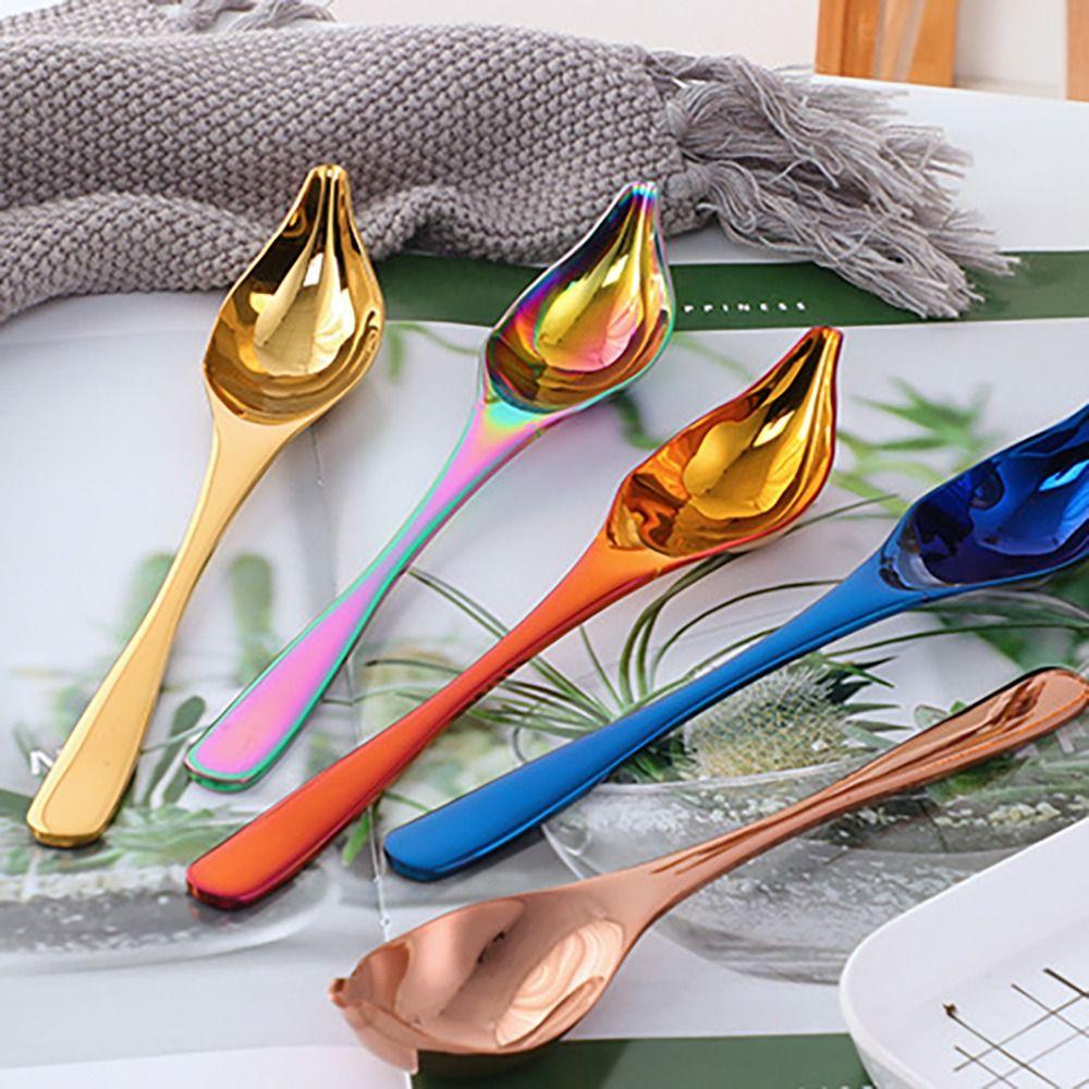 DIY Stainless Steel Saucier Spoon Baking Tool Honey Sauce Metal Spoons Tapered Spout Colorful Decorating Spoon