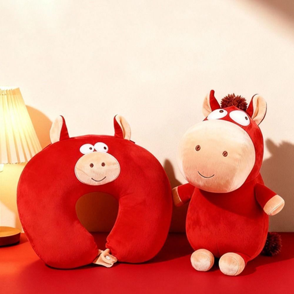 Adorable 2 in 1 Deformable Horse U-shaped Pillow Soft Foam Particle Office Nap Pillow Skin-friendly Cartoon Sleep Pillow Travel