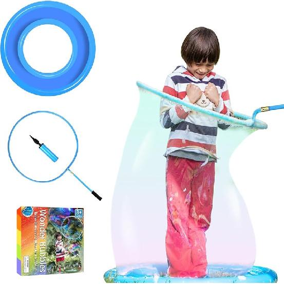 Kid in A Bubble Toy Giant Bubble Wand, Big Bubbles Maker Toy for Kids and Adults, Bubbles Hoop with Inflatable Dipping Pool Tray, Fun Outdoor Toys