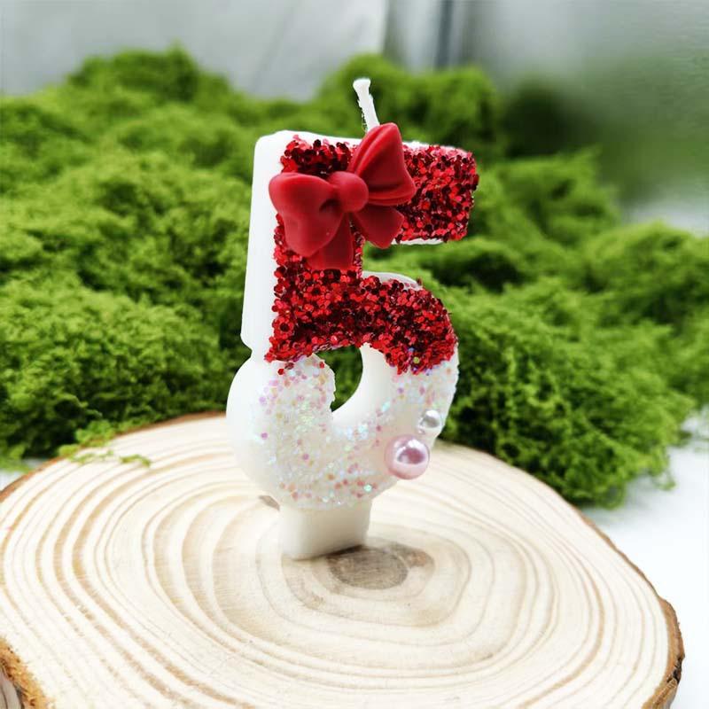 Creative Red Bow Digital Candle Birthday Candle Cake Atmosphere Birthday Decoration Candle