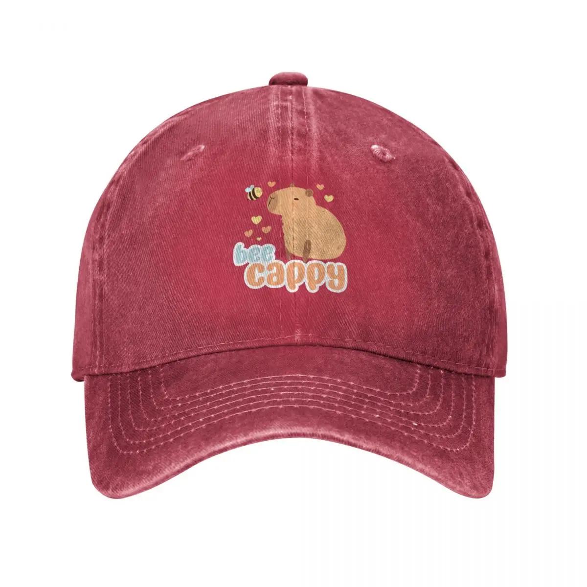 capybara with a cute bee friends bee cappy be happy a cute cartoon capybara chilling Baseball Cap