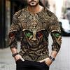 Round Neck 3D Aztec Graphic Printed Casual Long Sleeved Men's T-shirts - Soft Medium Stretch Polyester Fabric Spring and Autumn Relaxed Fit Clothing