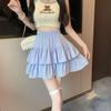 Women's Summer White Ruffle Puff Cake Dress - Ballet-Style High Waist A-Line Midi Skirt