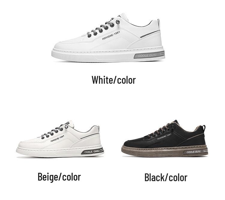 Men's Trendy Casual Leather Shoes - Spring/Autumn Versatile Korean Style Lightweight White Sneakers