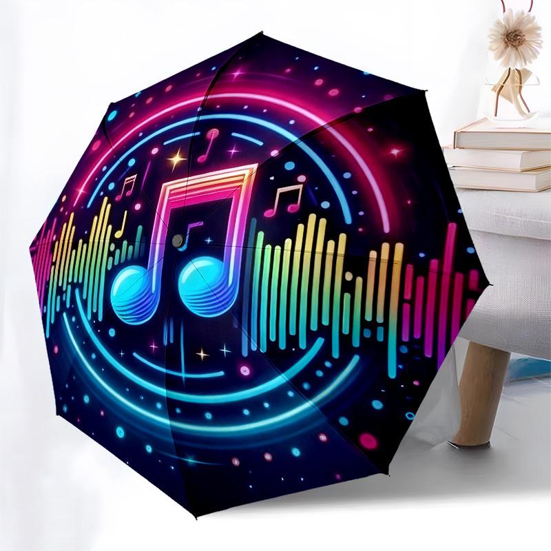 1pc Music Notes Sound Waves Automatic Folding Umbrella, Heavy Duty 8 Rib Iron Frame, Suitable for Travel, Daily Use, Birthday, Decor Gift 23