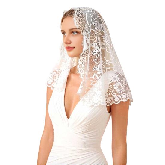 Lace Veil, Short Back-Draped Veil, Mesh Lace Edge Retro Style Wedding Headscarf, for Church Gothic Halloween Party