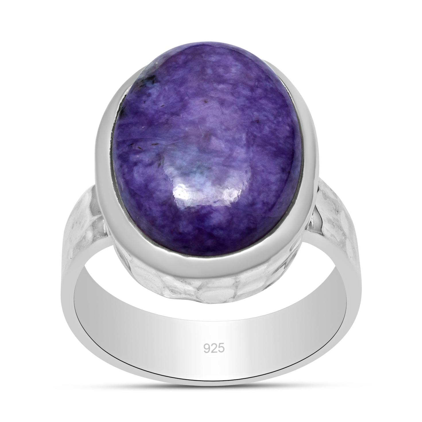 

Кованое кольцо из стерлингового серебра 925 пробы с натуральным чароитом для женщин и девочек