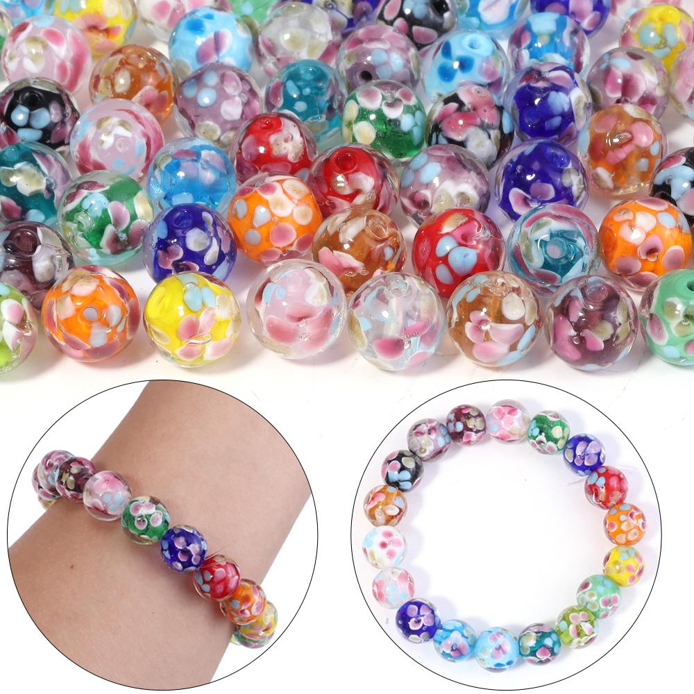 5pcs 12mm Lampwork Flower Beads Colorful Plum Blossom Glass Round Loose Beads For Jewelry Making Bracelets Earrings Accessories