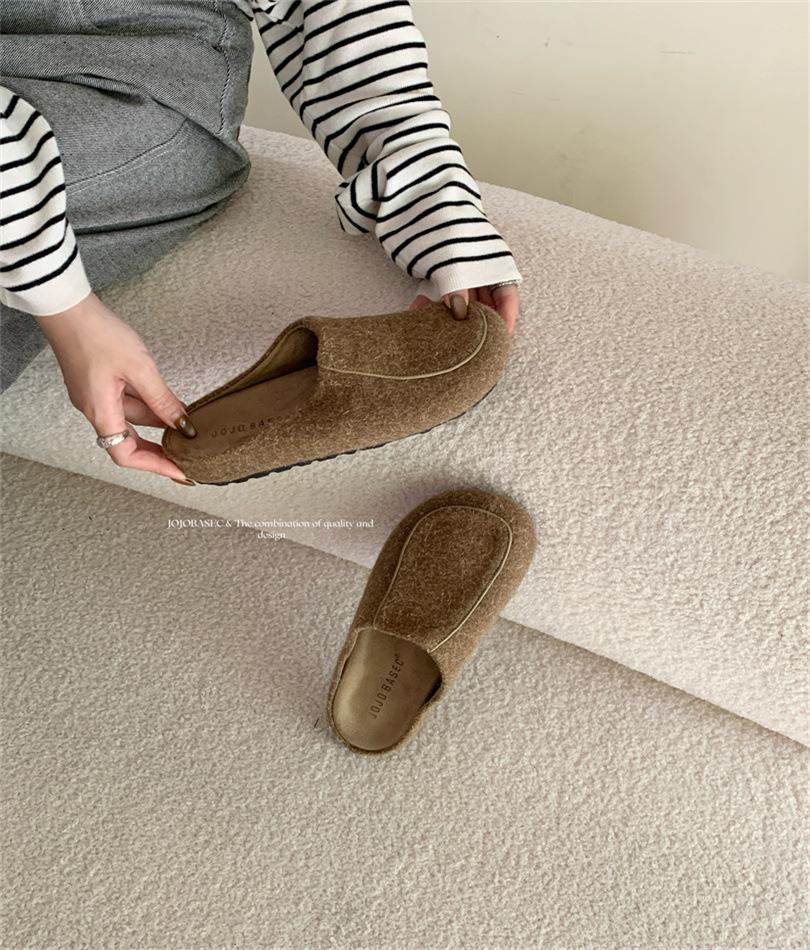 ~ Korean version of fashion bag head towing woolen material, inner height increase, comfortable external wear relief, new soft-soled women's slippers