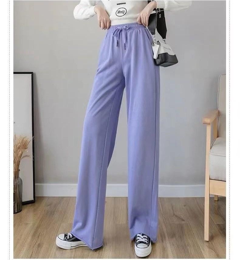 Wide-leg pants women s summer thin annual new high-waisted floor-mopping casual straight-leg pants S фиолетовый