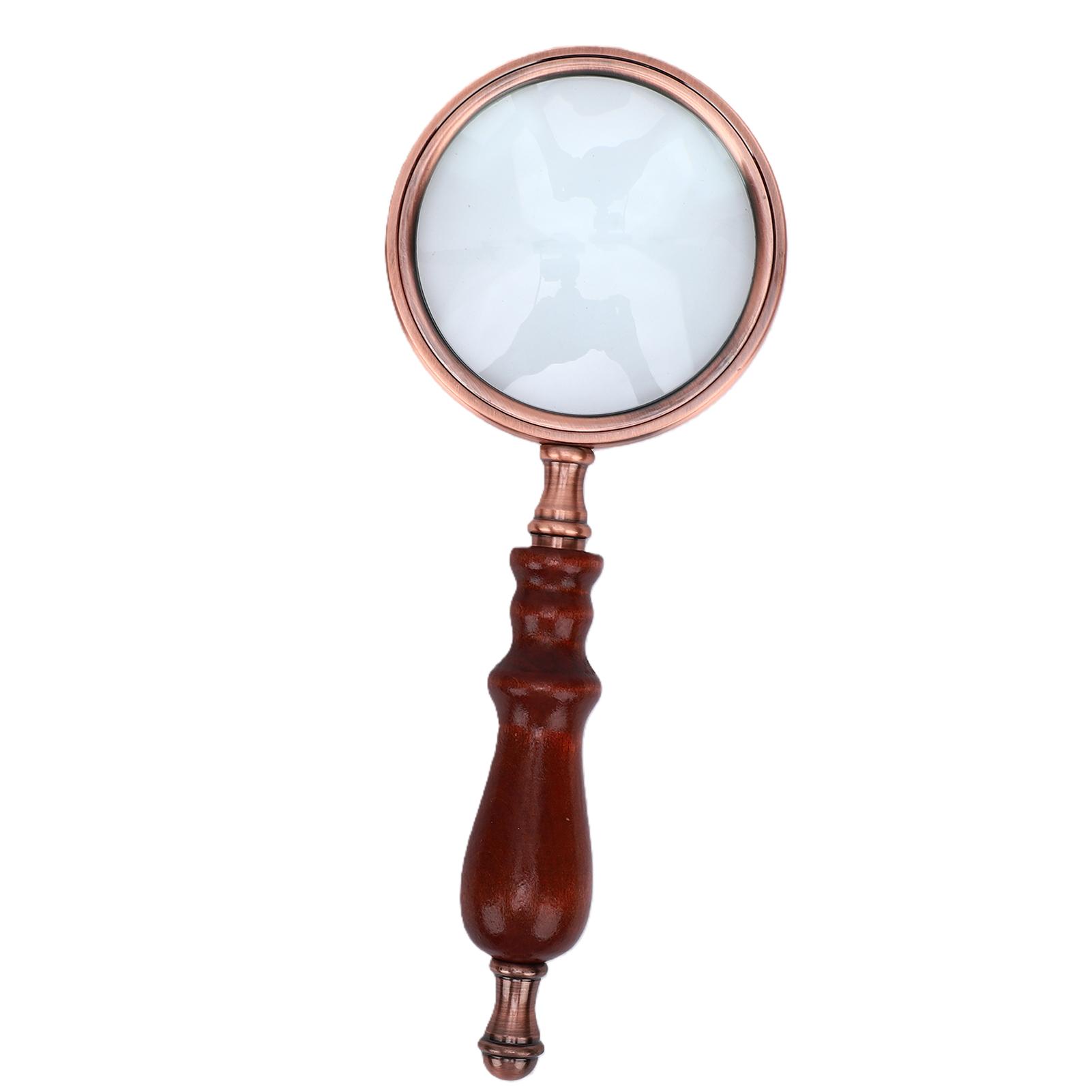 

10X Magnifying Glass with Wooden Handle Bronze Color Frame Handheld Magnifier for Reading Inspection Decoration