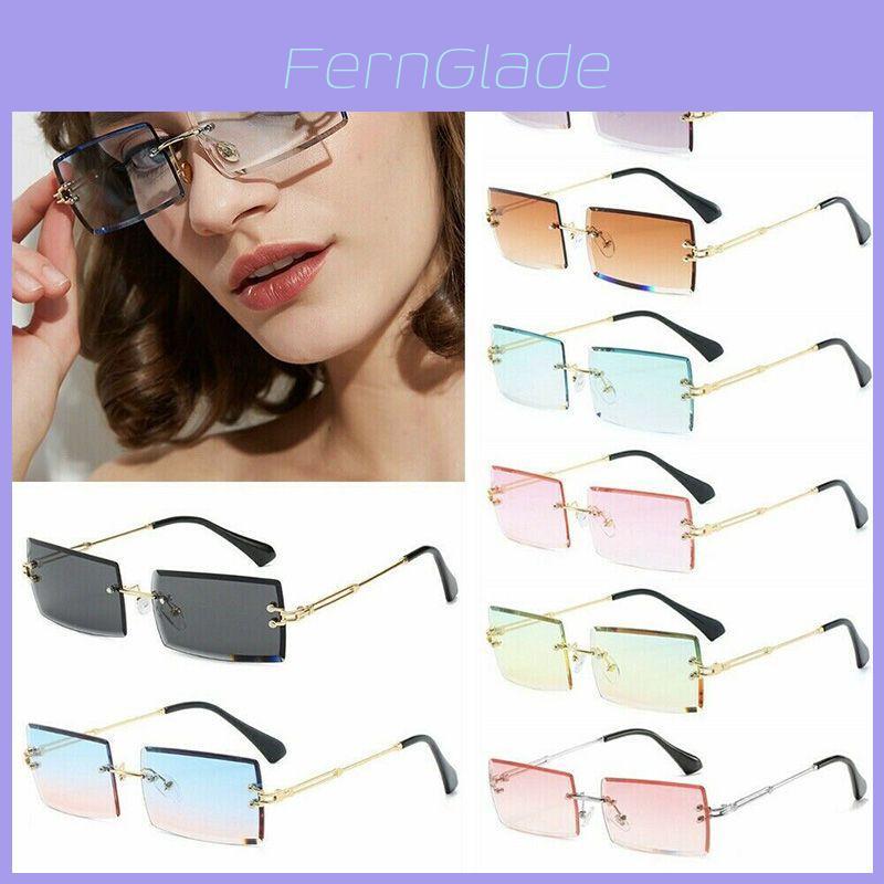 Elegant Rimless Women's Sunglasses Rectangle Shades With Uv400 Protection For Summer Fashion