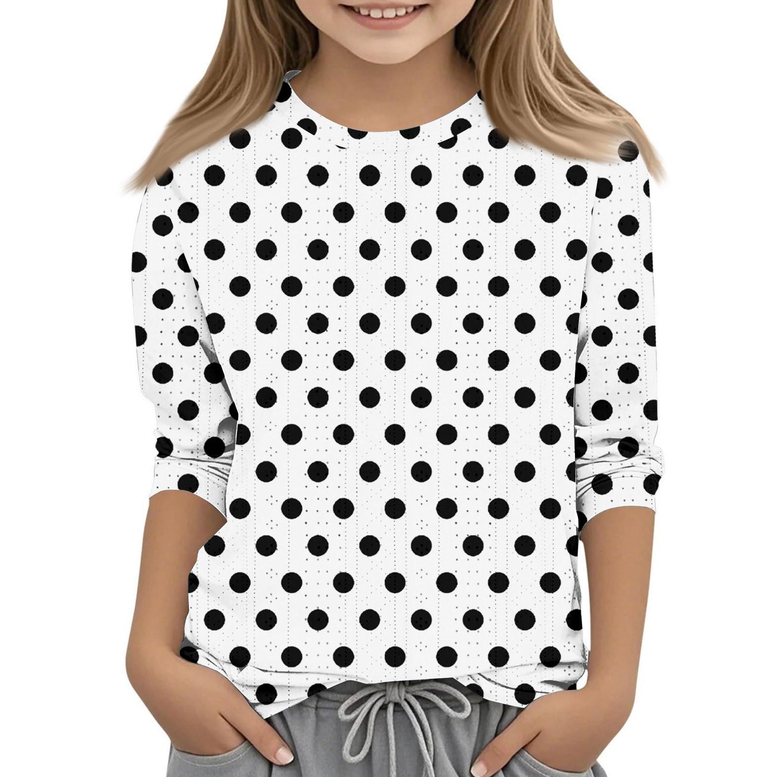 

Топы с принтом для девочек 5-16 лет с круглым вырезом и рукавами 3/4 Футболки Модные топы Наряды Футболки 110 белый