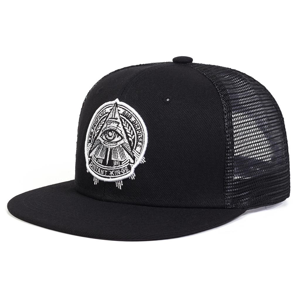 Unisex All-Seeing Eye Embroidered Snapback Hat Black Hip Hop Flat Brim Baseball Cap for Men Women Streetwear Casual Sun Hats