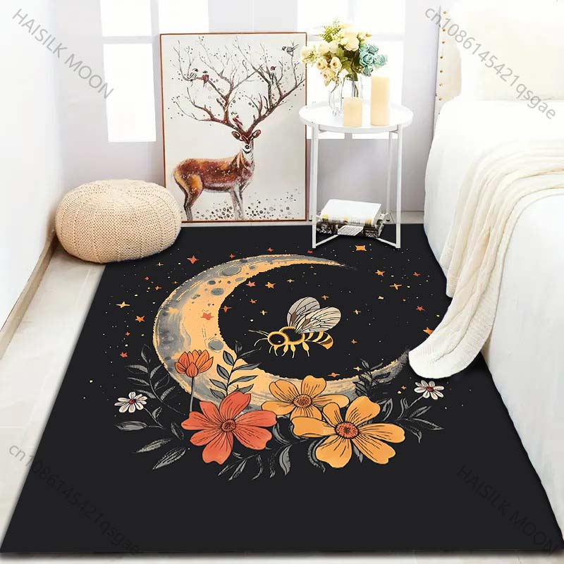 Bee and Moon Divination Print Carpet for Living Room Bedroom Bedside Sofa Table Floor Mat  Large Size Home Area Rug Decoration