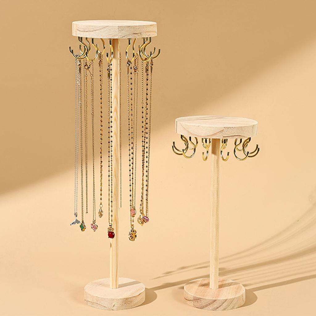 Fashionable Adjustable Sturdy Wood Necklace Holder Creative Jewelry Display Stand Portable for Space Saving Storage