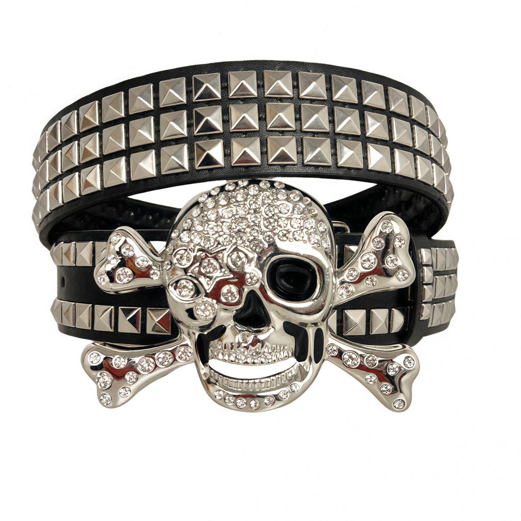Subculture Gothic Rivet Belt, Punk Skull Rhindiamond Belt, Men's and Women's Street Dance Belt