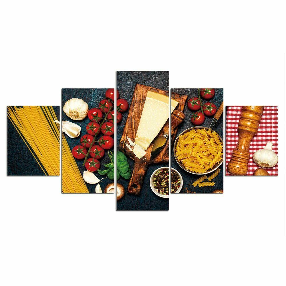 

5Pcs Kitchen Pasta Food Dinner Decor Canvas Picture Wall Art Pictures Poster 5 Panel Modern Abstract Paintings No Framed