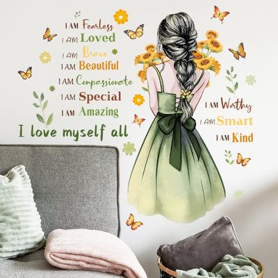 Mehrfarbige Wandaufkleber Schmetterlinge Blumen Zubehör Wanddekal Selbstklebend DIY Wanddekorationsaufkleber Mädchen Schlafzimmer