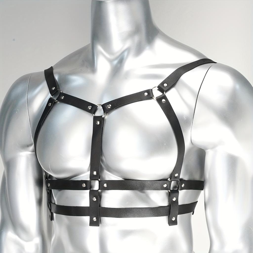 Bold Black Leather Body Harness for Men - Adjustable Straps, Punk Rave Fashion, Clubwear, Erotic Lingerie, Cosplay Costume