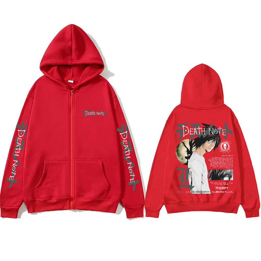 Anime Death Note L Lawliet Graphic Zipper Hoodie Men Women Casual Oversized Cotton Zip Up Jacket Male Vintage Zip Up Sweatshirt