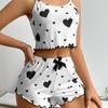 2 Pcs Set Summer Love Print Sweet Pajamas Suit for Women Suspenders Shorts Pure Desire Pajamas for Women