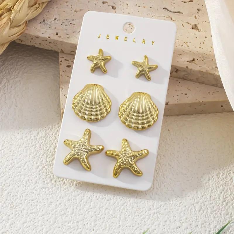 1 Set Elegant Cute CCB Starfish Shell Stud Earrings for Women Summer Vocation Style Fashion Earrings Party Jewelry Gifts
