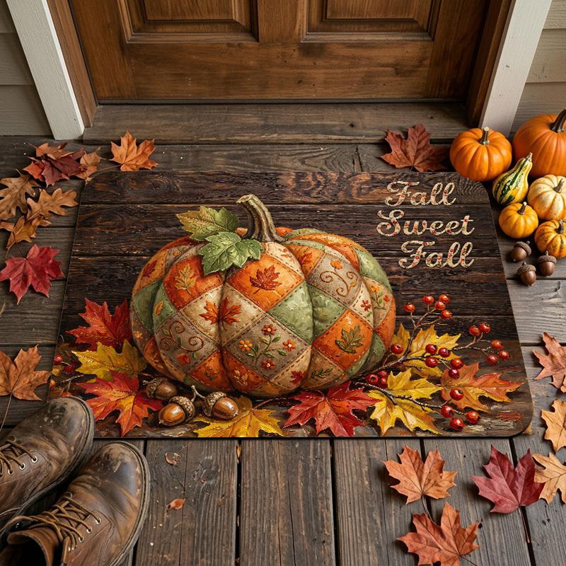 1pc Patchwork Pumpkin Retro Autumn Harvest Home Mat, Flannel Material, Thick Plush, Sponge Thickness 1.02 cm, Suitable for Entrance And Porch, Thanksg