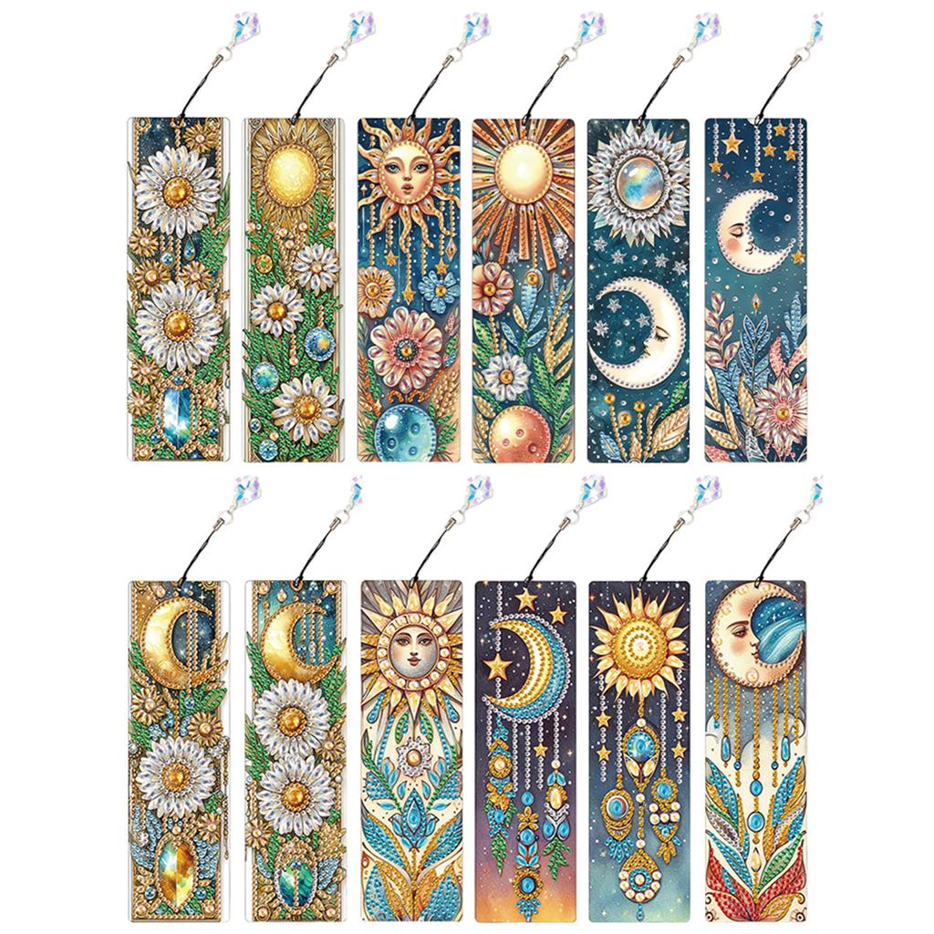12Pcs DIY Diamond Art Bookmark with Crystal Pendant Water Diamond Art Bookmark for Readers Home Office Book Decor & Gift Idea