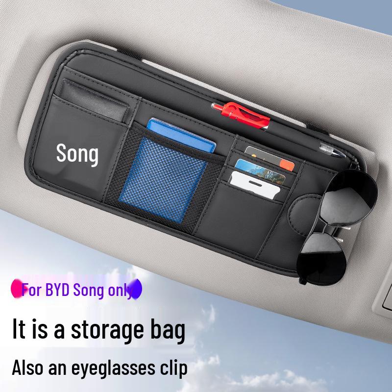 BYD Song Pro/Plus Car Sun Visor Organizer: Glasses Clip, Card Holder, Decorative Storage Bag