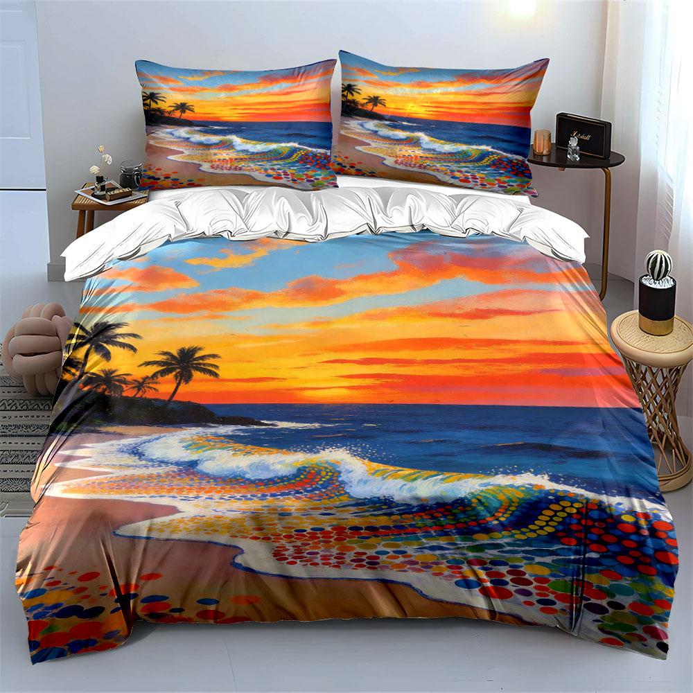 Sunset, ocean, palm trees. Bedding sets Duvet cover sets Duvet covers Pillowcases(1 * Duvet Cover 2 * Pillowcases without duvet insert)
