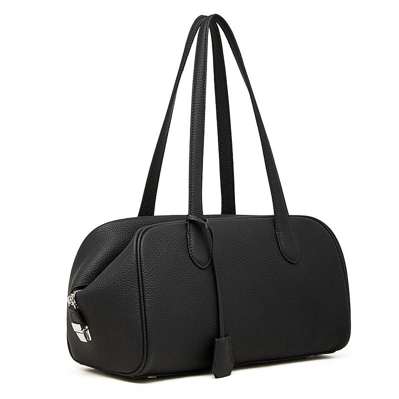 

First Layer Cowhide Tote Bag Hobo Armpit Bag Simple Bucket Bag Shoulder Messenger Bag Female Winter 32*17*21 чорний