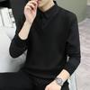 Men's Clothing Polo-Neck Pullovers Men Button Knitted Business Casual Sweater Autumn Winter Striped Patchwork Basic Fashion Sweaters