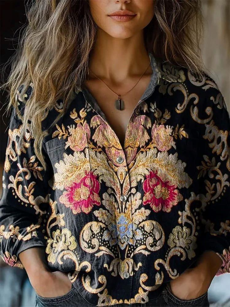 2025 Spring/Summer/Autumn Women's Versatile Printed Casual Lapel Shirt