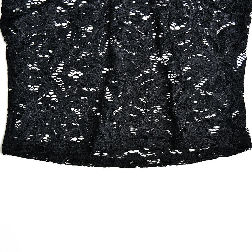 Letnia seksowna, dopasowana koronkowa bluzka z dekoltem w serek i rozszerzanymi rękawami