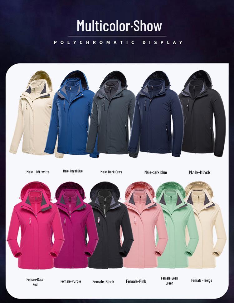 Unisex 3-in-1 Windbreaker: Waterproof, Windproof, Warm Outdoor Jacket for Plus Size with Custom Team Logo