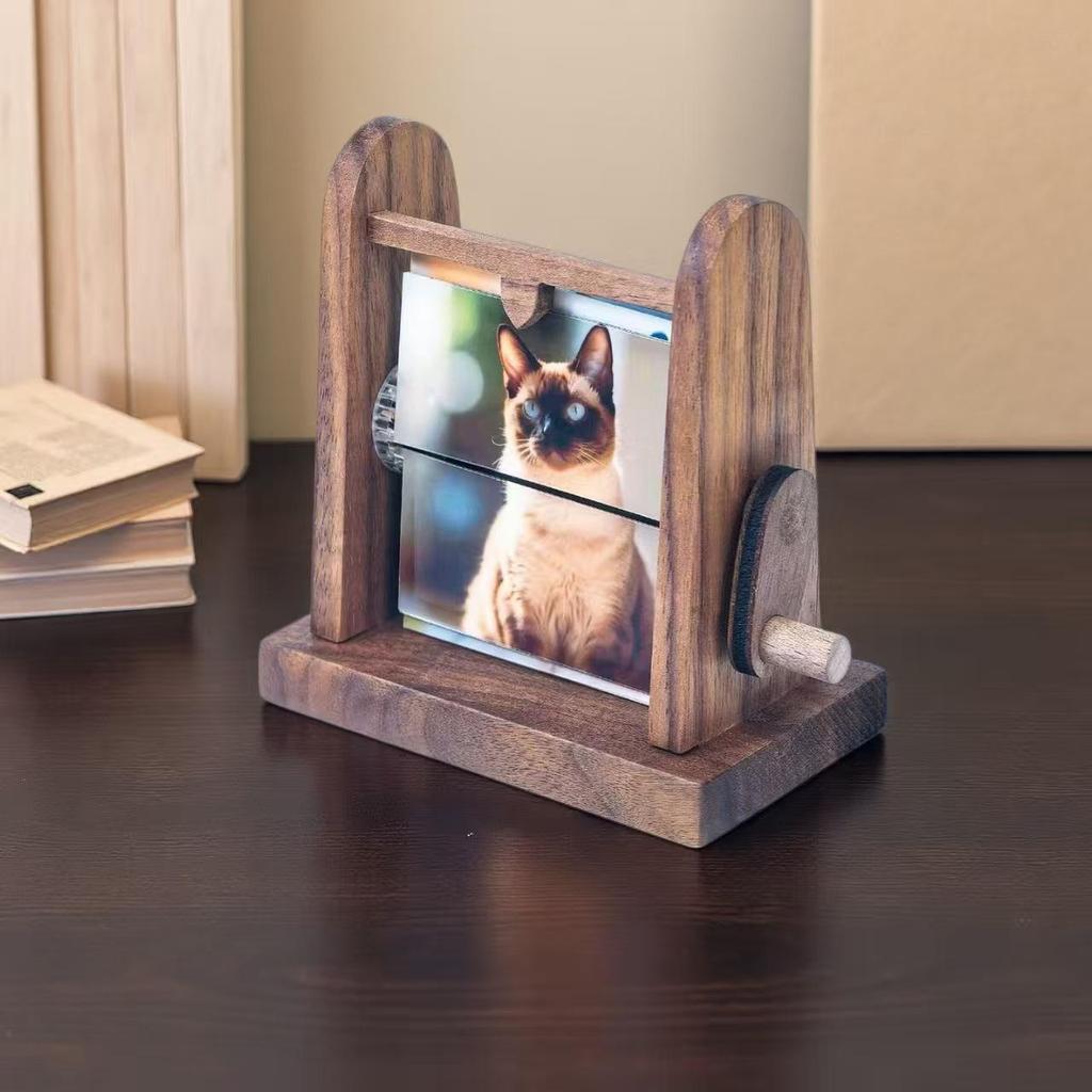 Custom Wooden Hand-Crank Flip-Page Photo Album for Couples - Wedding & Family Gift in Wooden Box