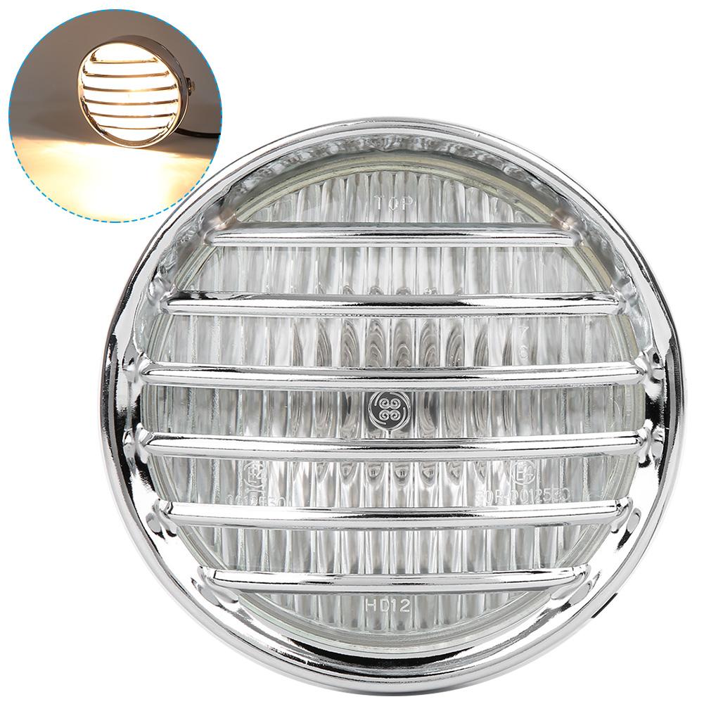 Vintage Motorcycle Grill Headlight Halogen Head Lamp High Brightness Electroplate