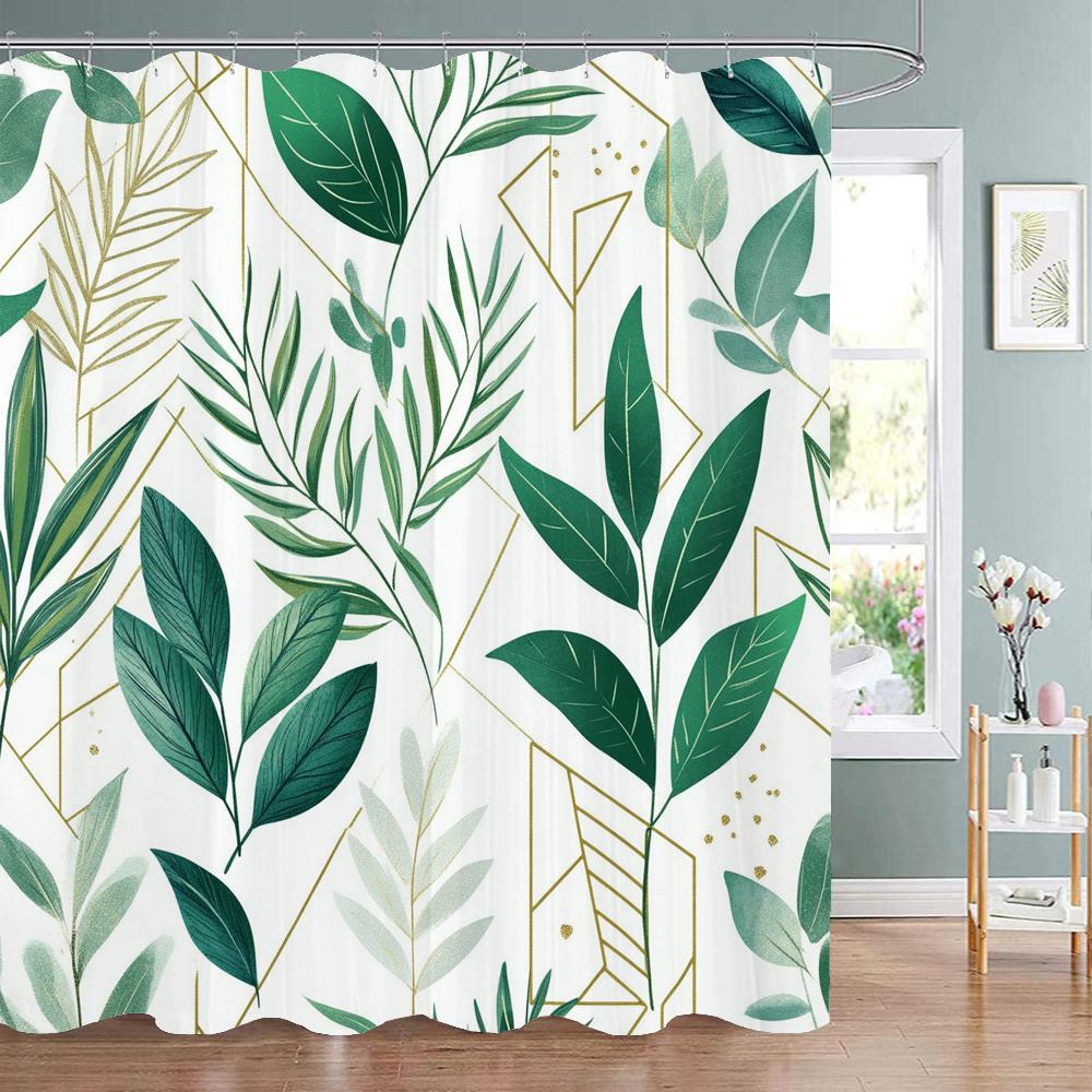 

1 Piece Small Fresh Plant Leaf Shower Curtain, Floral Tropical Plant Art Deco Bathroom Decorative Shower Curtain, With Hooks W60H190(CM)-1 Pcs