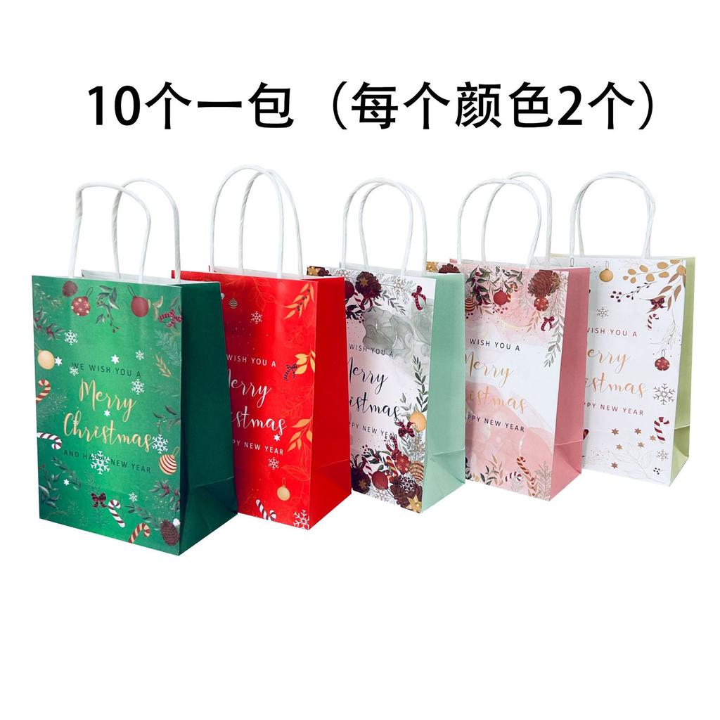 10/20pcs Happy New Year Christmas Gift White Kraft Paper Christmas Candy Wrapping Flower Themed Tote Bags