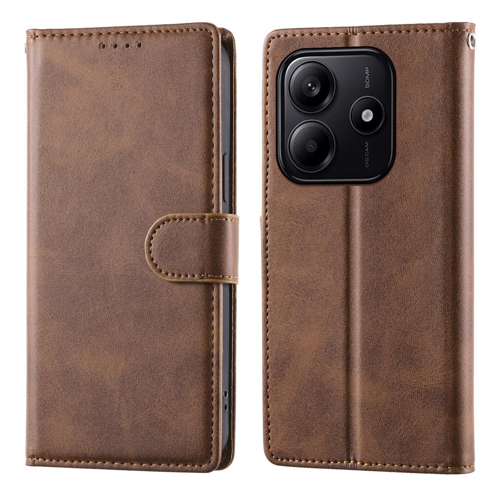 For Xiaomi Redmi Note 14 5G Case Stand Wallet Calf Texture PU Leather Flip Phone Cover with Wrist Strap