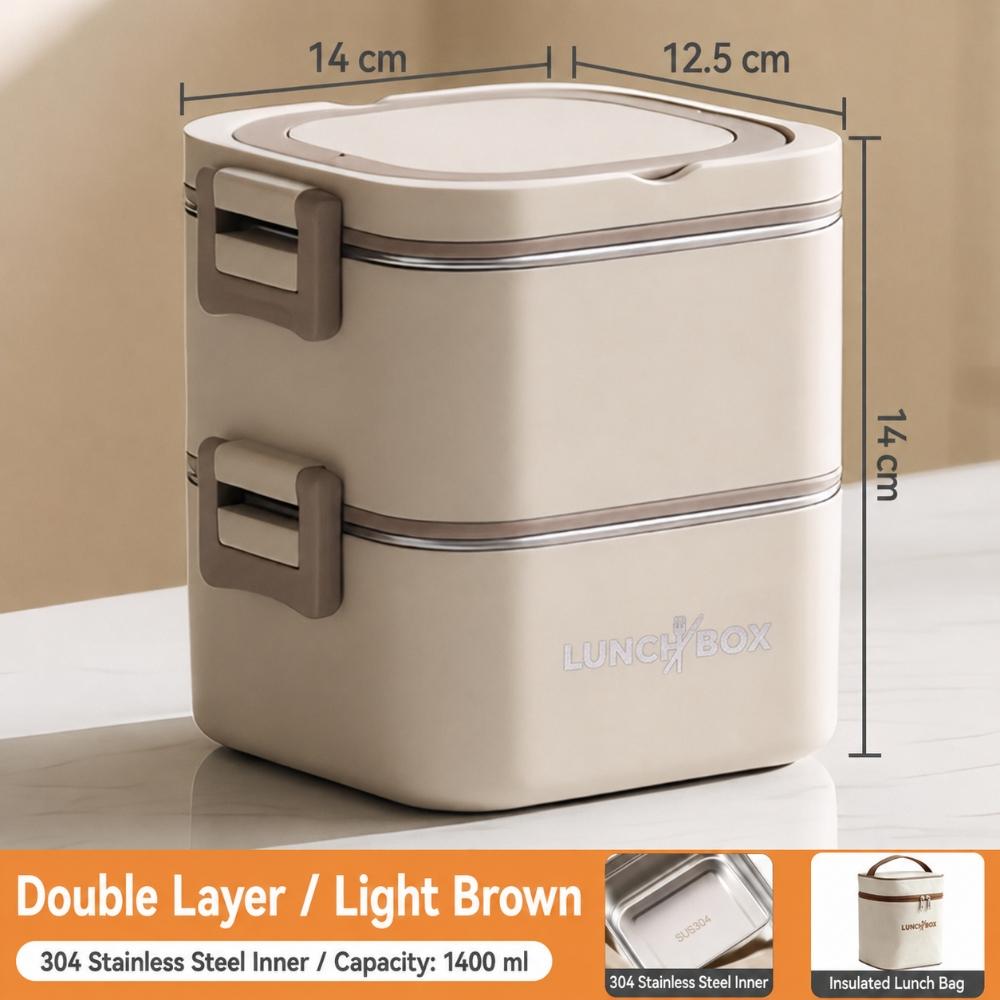 Portable Stackable Lunch Box With 304 Stainless Steel Inner Containers, Side Buckles And Carry Handle For School Office Travel Meals