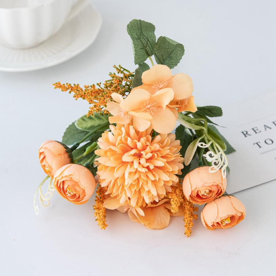 Artificial Hydrangea Flowers Scrapbooking Silk Tea Rose Buds Bouquet Vase Home Room Decor Wedding Diy Festival Garland Accessory