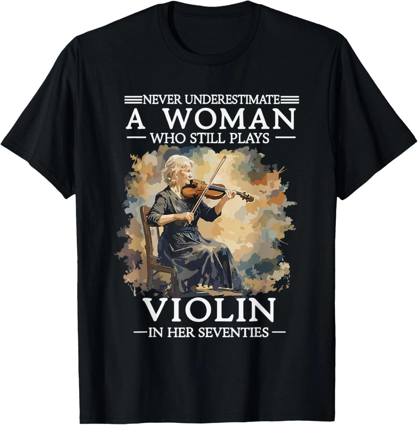 Never Underestimate A Woman Who Still Plays Violin in 70s T-Shirt S