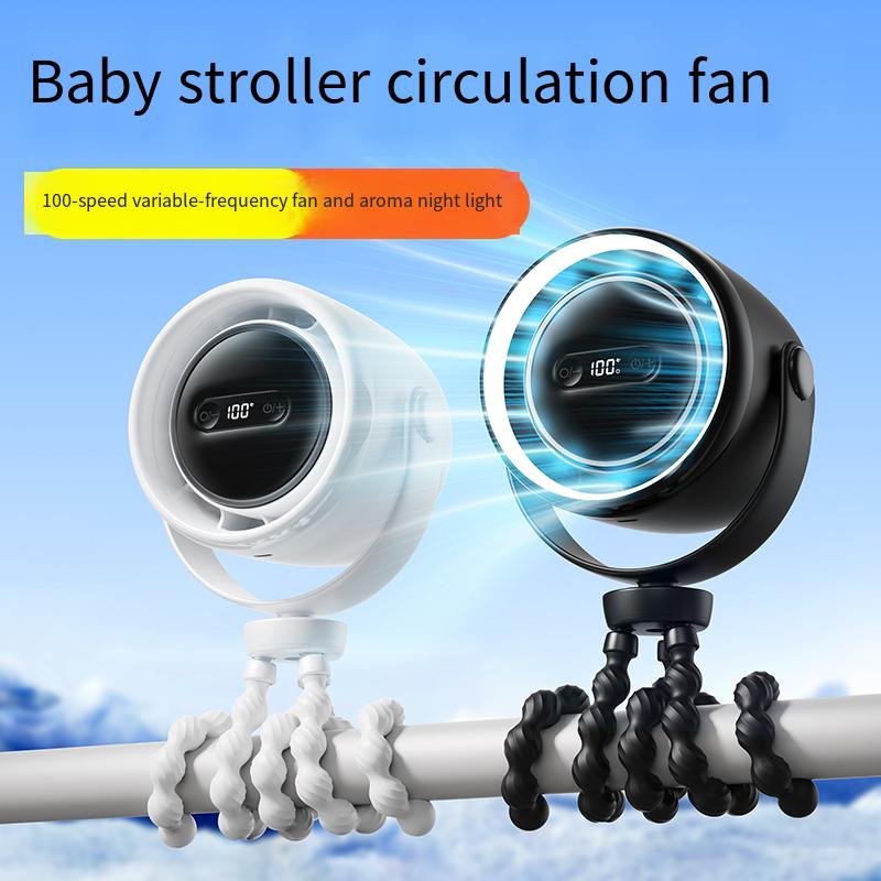 HOMEFISH Baby Stroller Octopus Clip Fan Anti-Pinch Hand 3 Speed with Night Light Aroma Diffuser USB Rechargeable Mini Portable C