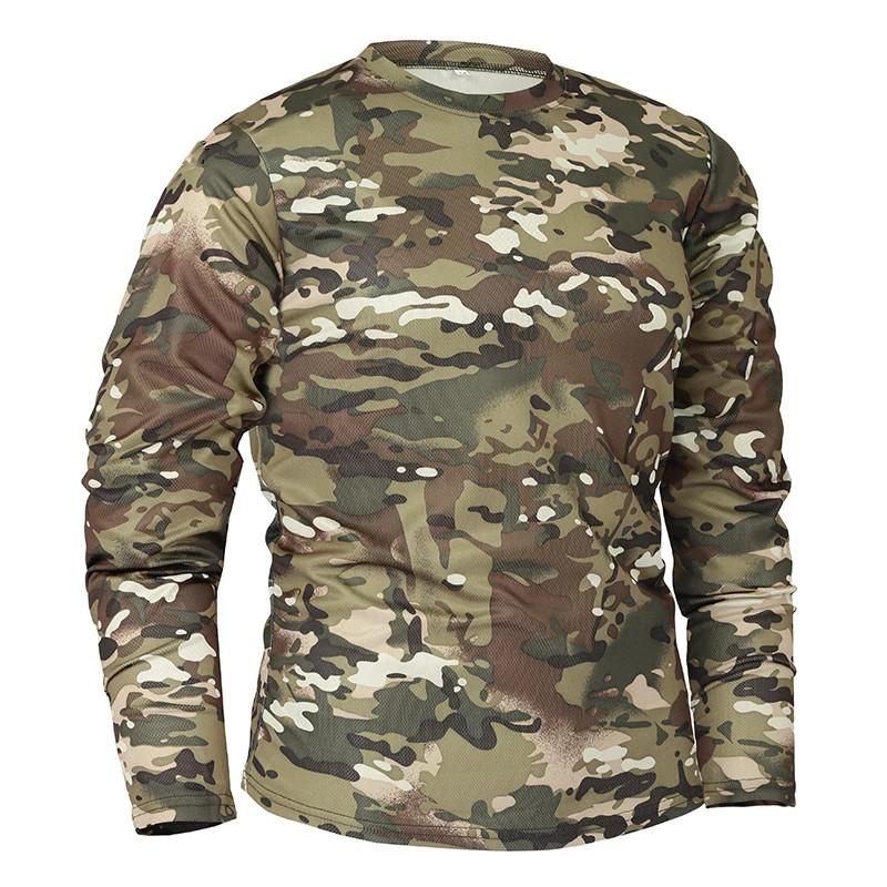 Spring Autumn Camouflage T-shirt Outdoor Quick Drying Hiking Fishing Camping Long Sleeve T-Shirt Men ArmyMilitary Tactical Tops