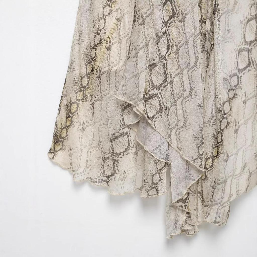 2025 Spring Women's Casual Animal Print Floral Midi Skirt with Irregular Wide Hem