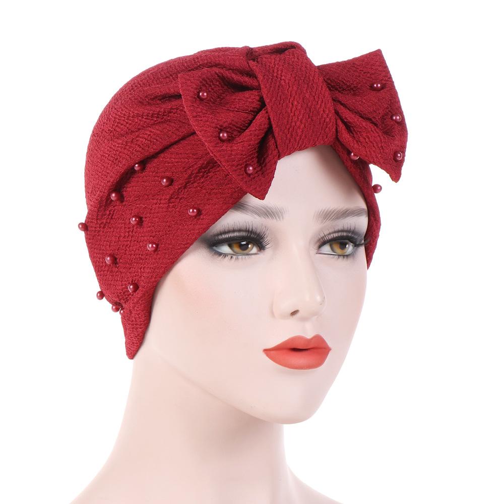 Detachable Active Bow Beaded Headscarf Turban Hat